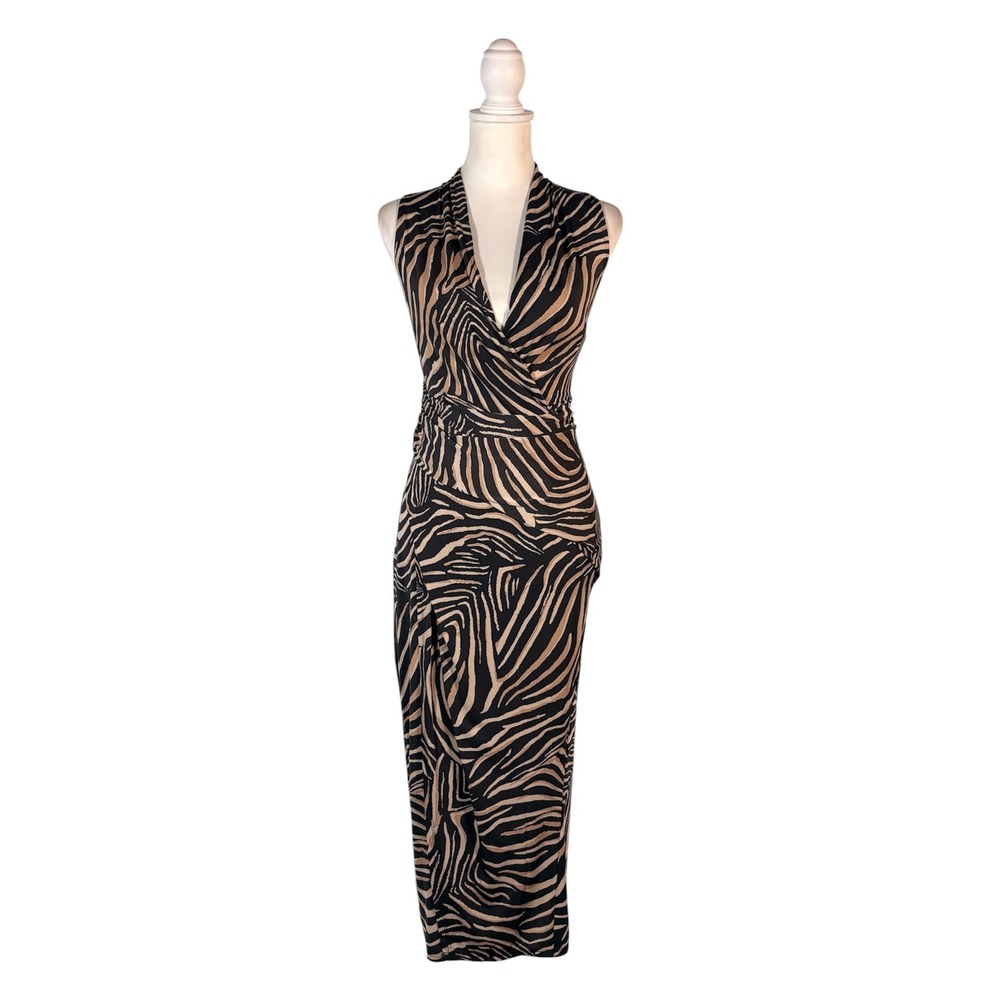RACHEL Rachel Roy Animal Print Faux Wrap Midi Dress 4P NWT Zebra Indie Sleaze